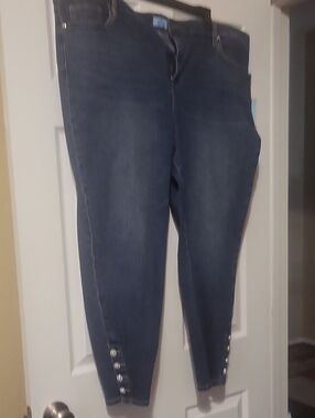 CeCe Dark Blue Ankle Jeans with Button Cuff Detail